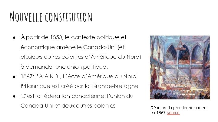 Nouvelle constitution ● À partir de 1850, le contexte politique et économique amène le