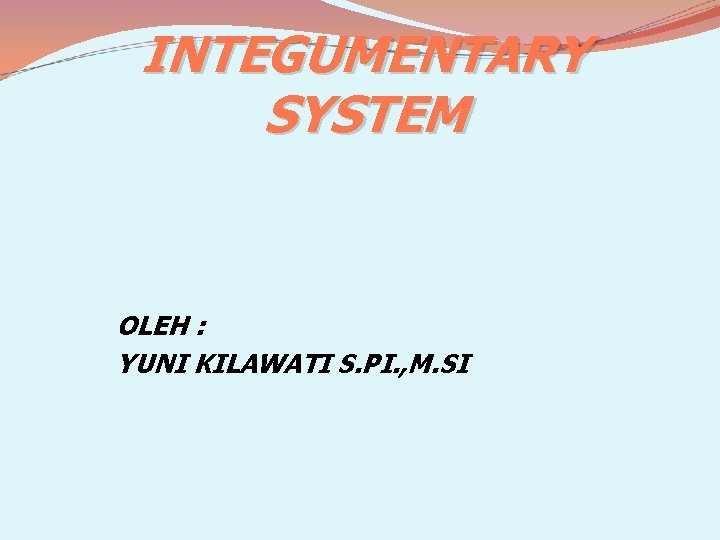 INTEGUMENTARY SYSTEM OLEH : YUNI KILAWATI S. PI. , M. SI 