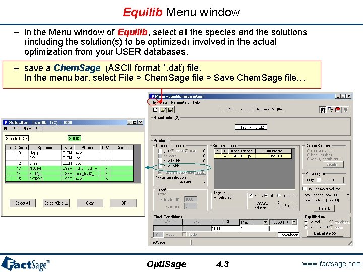 Equilib Menu window – in the Menu window of Equilib, select all the species