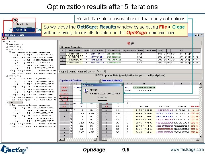 Optimization results after 5 iterations Result: No solution was obtained with only 5 iterations
