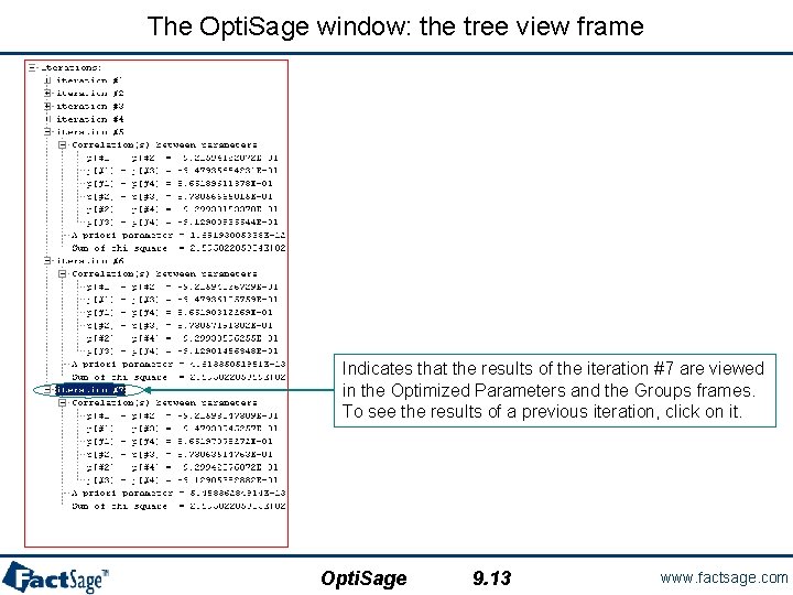 The Opti. Sage window: the tree view frame Indicates that the results of the