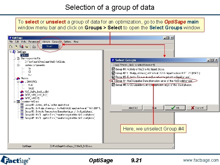 Selection of a group of data To select or unselect a group of data