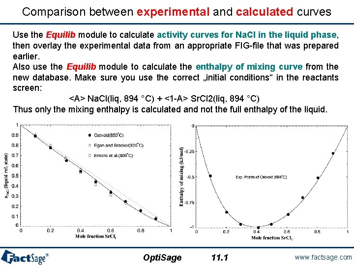 Comparison between experimental and calculated curves Use the Equilib module to calculate activity curves