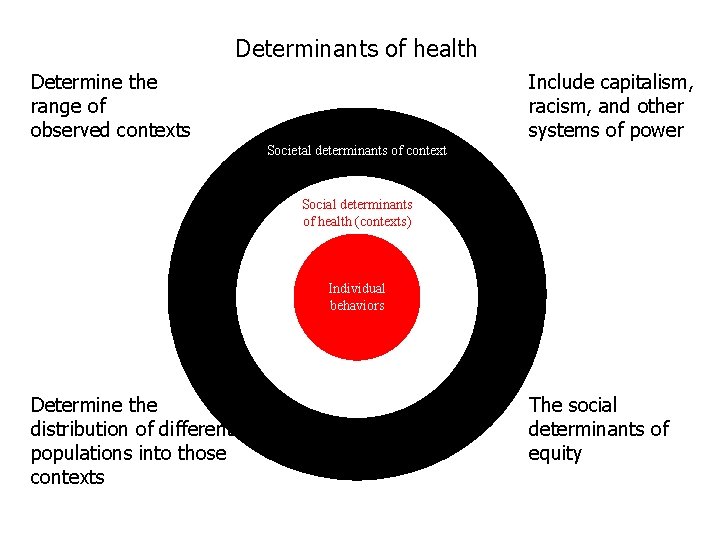 Determinants of health Determine the range of observed contexts Include capitalism, racism, and other