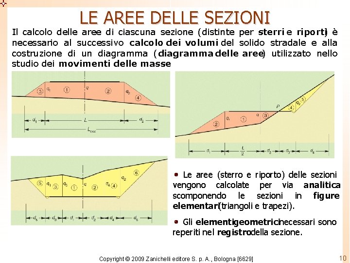 LE AREE DELLE SEZIONI Il calcolo delle aree di ciascuna sezione (distinte per sterri