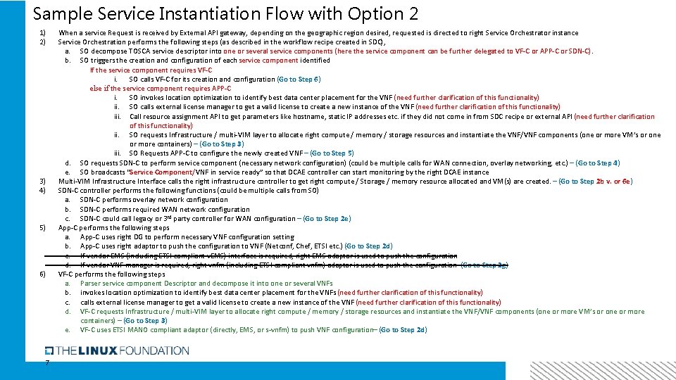 Sample Service Instantiation Flow with Option 2 1) 2) 3) 4) 5) 6) 7