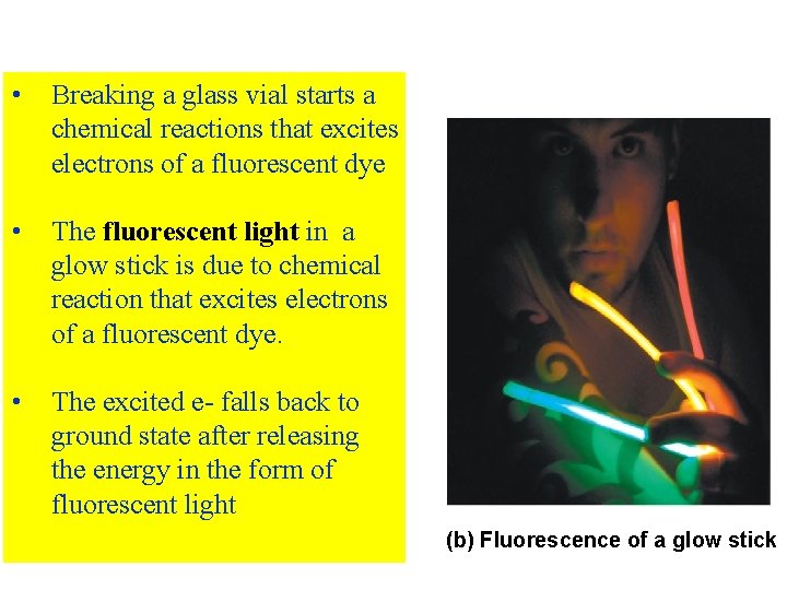  • Breaking a glass vial starts a chemical reactions that excites electrons of