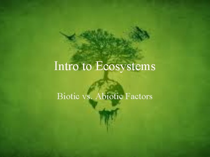 Intro to Ecosystems Biotic vs. Abiotic Factors 