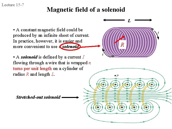 Lecture 15 -7 Magnetic field of a solenoid L • A constant magnetic field
