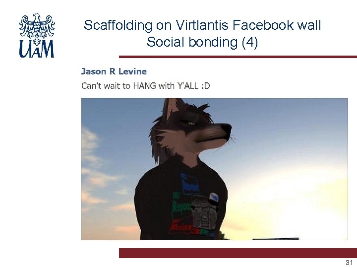 Scaffolding on Virtlantis Facebook wall Social bonding (4) 31 