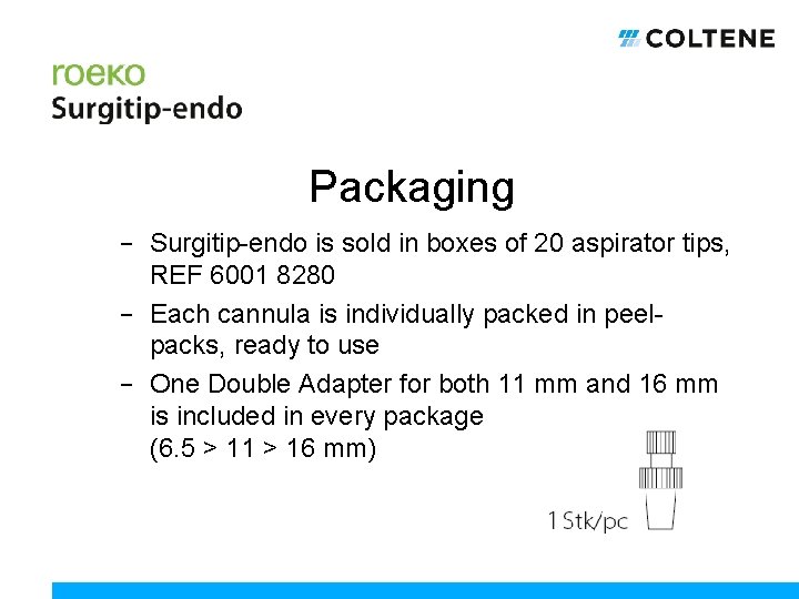 Packaging − Surgitip-endo is sold in boxes of 20 aspirator tips, REF 6001 8280