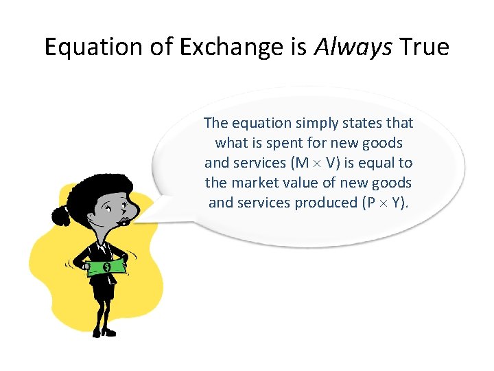 Equation of Exchange is Always True The equation simply states that what is spent