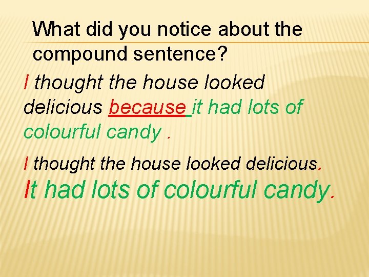 What did you notice about the compound sentence? I thought the house looked delicious