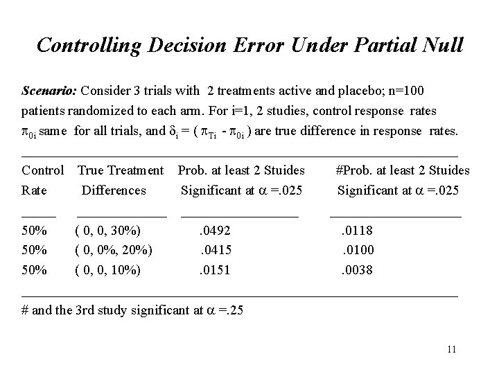 Controlling Decision Error Under Partial Null Scenario: Consider 3 trials with 2 treatments active