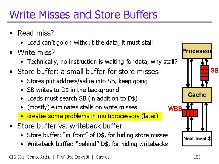 Write Misses and Store Buffers • Read miss? • Load can’t go on without