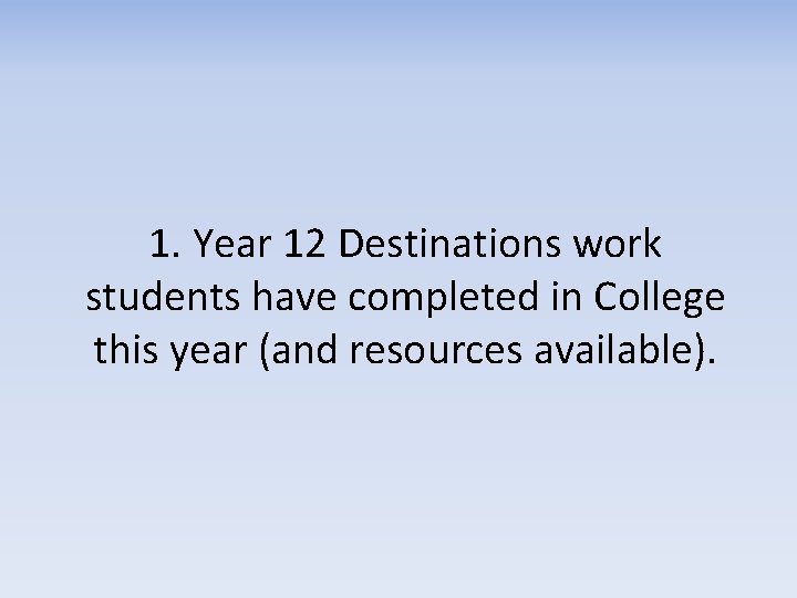 1. Year 12 Destinations work students have completed in College this year (and resources