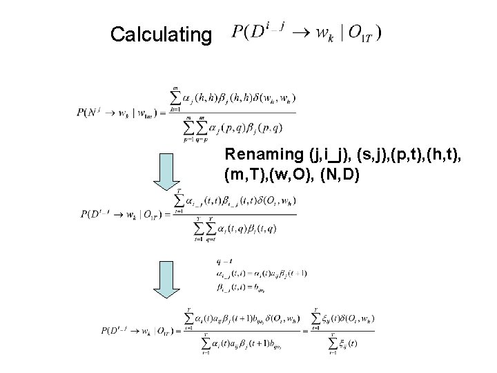 Calculating Renaming (j, i_j), (s, j), (p, t), (h, t), (m, T), (w, O),