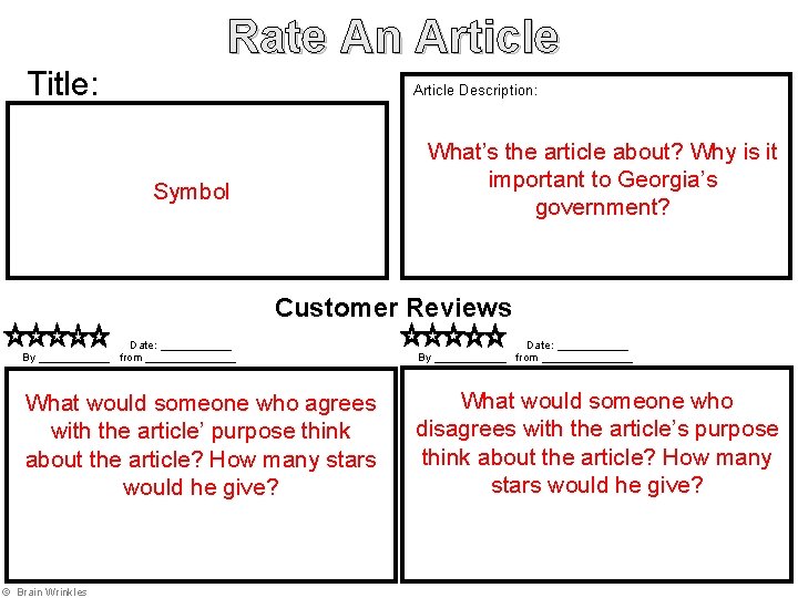 Rate An Article Title: Article Description: __________ What’s the article about? Why is it