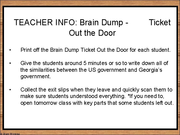 TEACHER INFO: Brain Dump Out the Door Ticket • Print off the Brain Dump