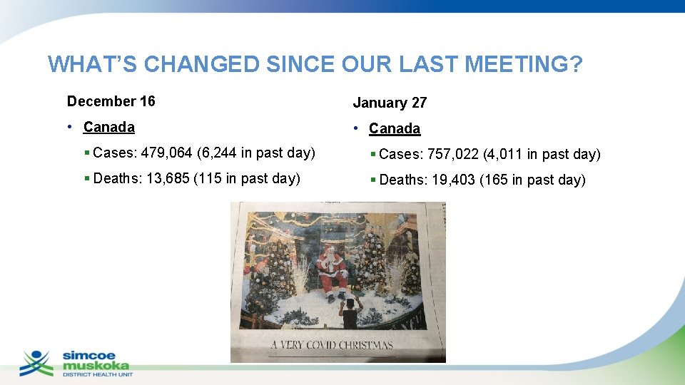 WHAT’S CHANGED SINCE OUR LAST MEETING? December 16 January 27 • Canada § Cases: