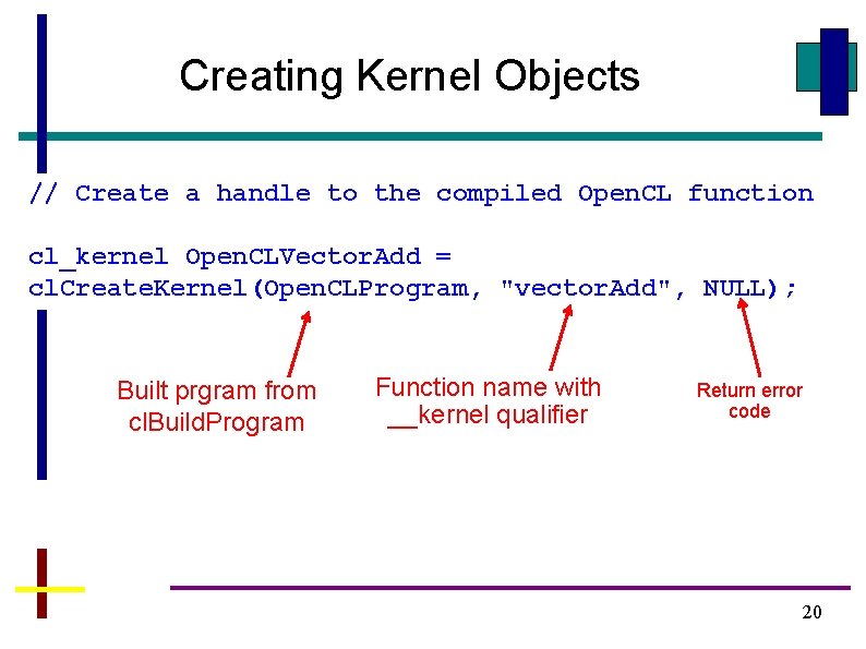 Creating Kernel Objects // Create a handle to the compiled Open. CL function cl_kernel