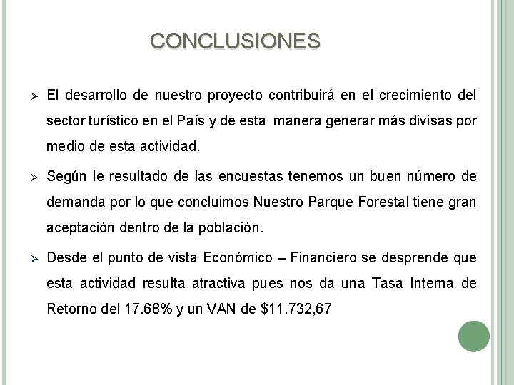 CONCLUSIONES Ø El desarrollo de nuestro proyecto contribuirá en el crecimiento del sector turístico