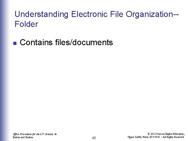 Understanding Electronic File Organization-Folder n Contains files/documents Office Procedures for the 21 st Century,