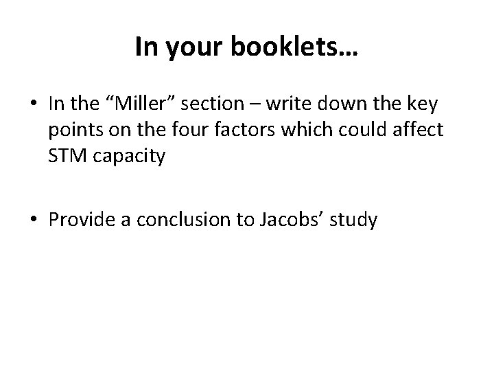 In your booklets… • In the “Miller” section – write down the key points