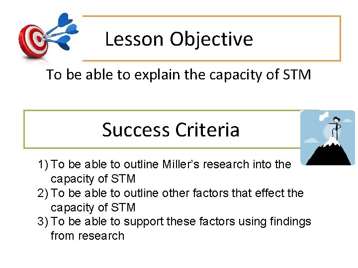 Lesson Objective To be able to explain the capacity of STM Success Criteria 1)