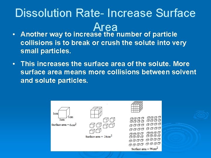 Dissolution Rate- Increase Surface Area • Another way to increase the number of particle