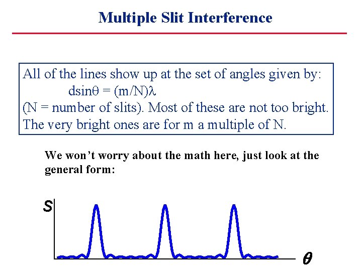 Multiple Slit Interference All of the lines show up at the set of angles