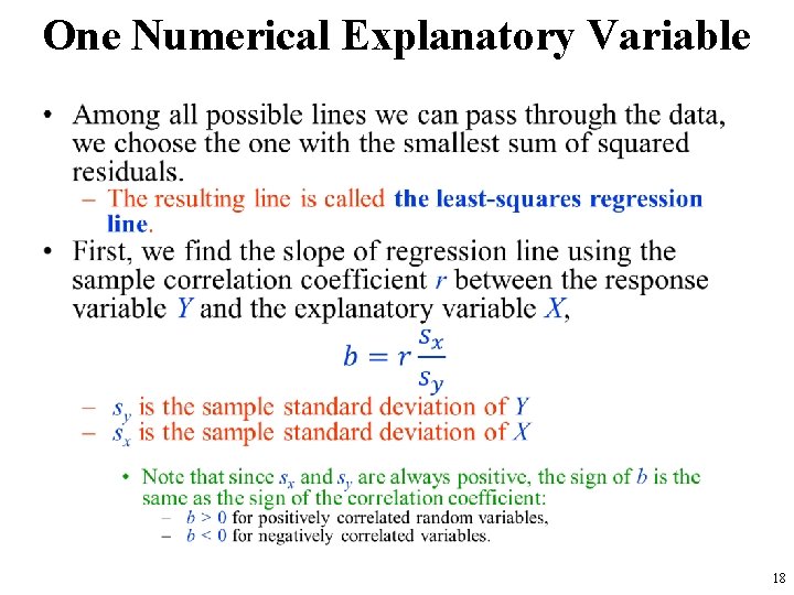 One Numerical Explanatory Variable • 18 