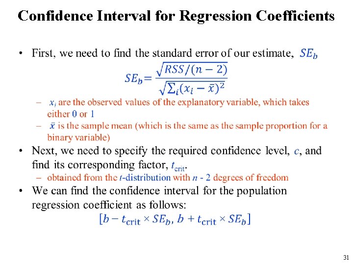 Confidence Interval for Regression Coefficients • 31 