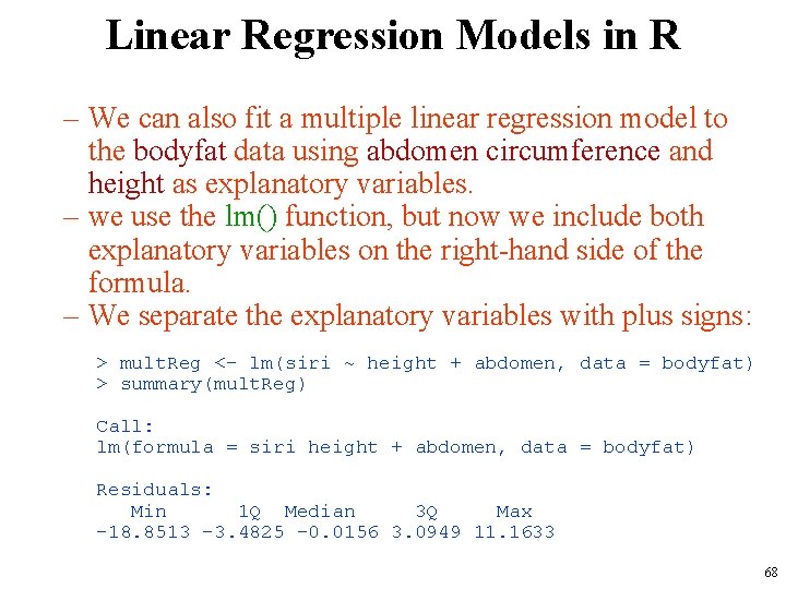 Linear Regression Models in R – We can also fit a multiple linear regression