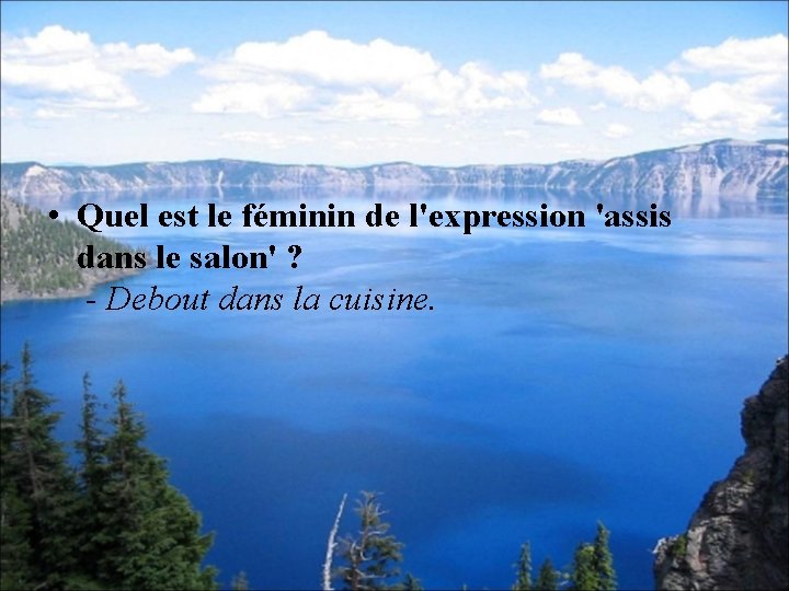  • Quel est le féminin de l'expression 'assis dans le salon' ? -