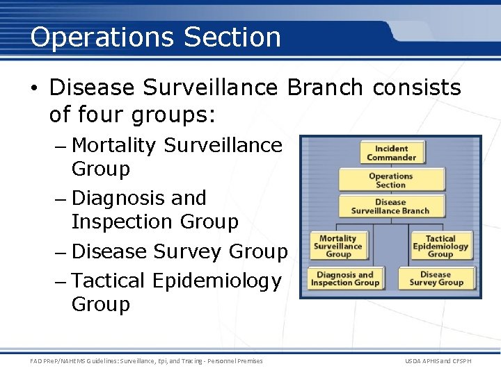 Operations Section • Disease Surveillance Branch consists of four groups: – Mortality Surveillance Group