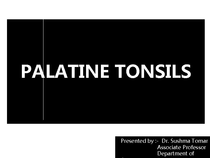 PALATINE TONSILS Presented by : - Dr. Sushma Tomar Associate Professor Department of 