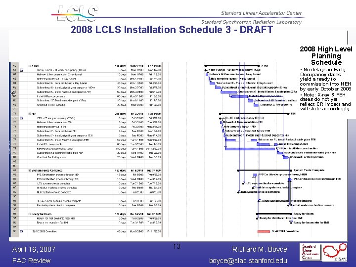 2008 LCLS Installation Schedule 3 - DRAFT 2008 High Level Planning Schedule • No