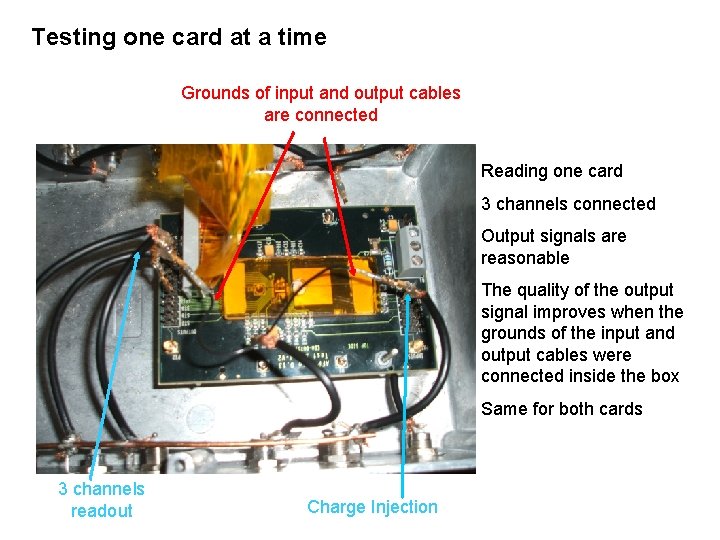 Testing one card at a time Grounds of input and output cables are connected