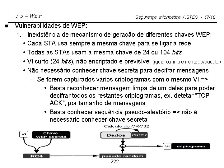 5. 3 – WEP n Segurança Informática / ISTEC - 17/18 Vulnerabilidades de WEP: