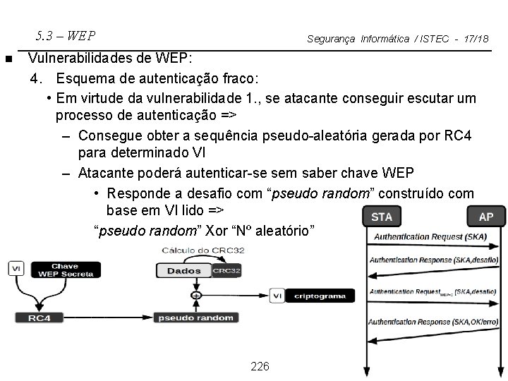 5. 3 – WEP n Segurança Informática / ISTEC - 17/18 Vulnerabilidades de WEP: