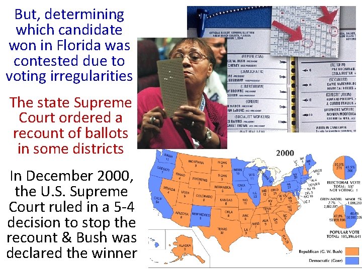 But, determining which candidate won in Florida was contested due to voting irregularities The