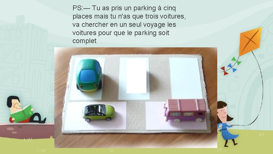 PS: — Tu as pris un parking à cinq places mais tu n'as que