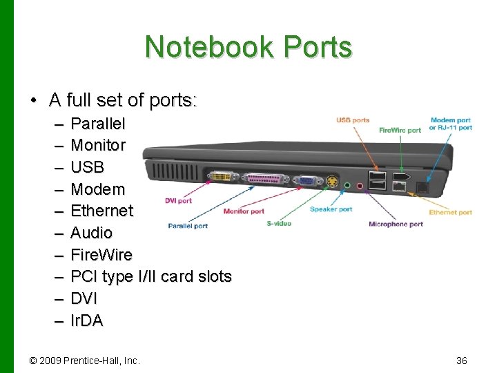 Notebook Ports • A full set of ports: – – – – – Parallel
