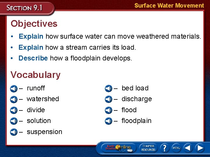 Surface Water Movement Objectives • Explain how surface water can move weathered materials. •