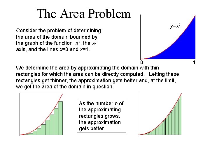 The Area Problem Consider the problem of determining the area of the domain bounded