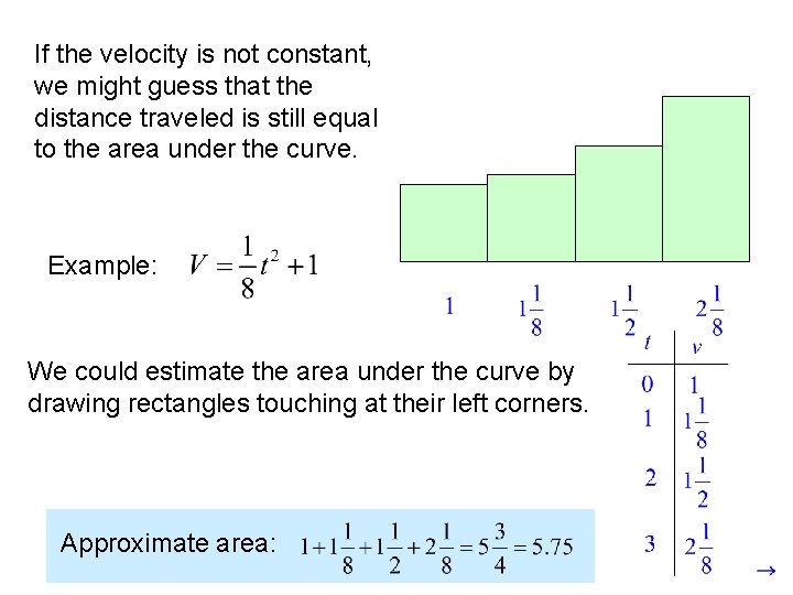 If the velocity is not constant, we might guess that the distance traveled is