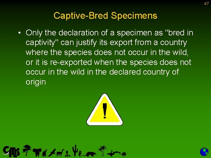 47 Captive-Bred Specimens • Only the declaration of a specimen as "bred in captivity"