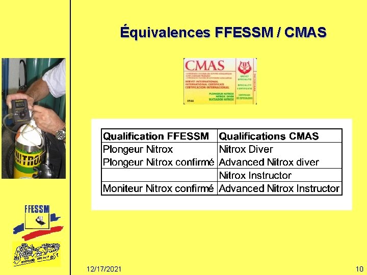 Équivalences FFESSM / CMAS 12/17/2021 10 