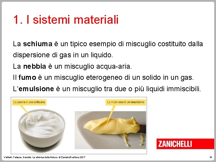 1. I sistemi materiali La schiuma è un tipico esempio di miscuglio costituito dalla